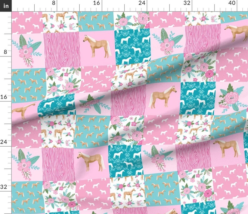 Horse Quilt Blue Cheater Quilt Fabric Pink and Teal Etsy