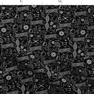 Black and White Science Fabric - Scientific Tattoos (Black And White) By Robyriker - Science Cotton Fabric By The Yard With Spoonflower