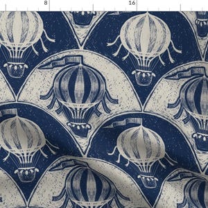 Hot Air Balloon Fabric - Hot Air Ballon Adventure Block By Brittanylane By 3rittanylane - Navy Cotton Fabric By The Yard With Spoonflower