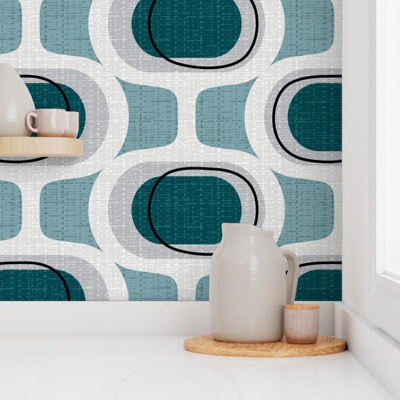 1950s Teal Removable Peel and Stick Wallpaper - Mid Century Modern ...
