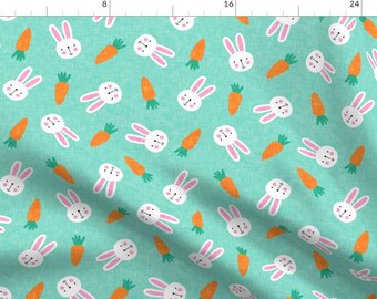 Happy Easter Bunnies Fabric - Bunnies And Carrots - Aqua - Easter Spring - Lad19 By Littlearrowdesign - Happy Easter Fabric With Spoonflower