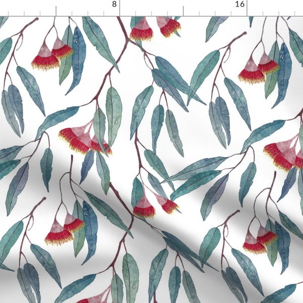 Eucalyptus Leaves Fabric - Eucalyptus Leaves And Flowers On White By Lavish Season - Eucalyptus Cotton Fabric By The Yard With Spoonflower