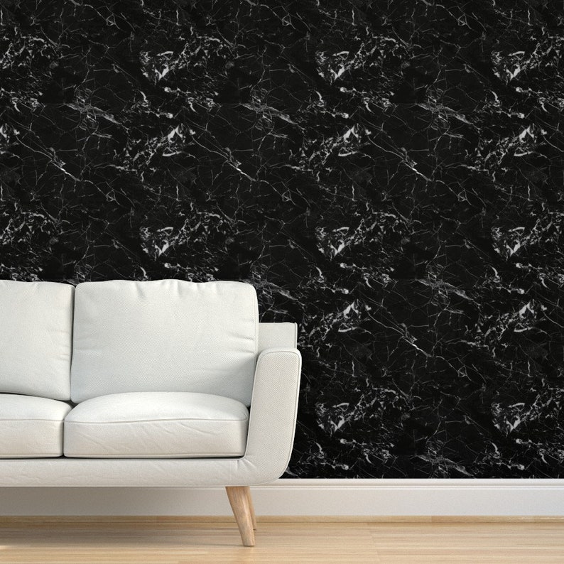 Marble Look Wallpaper Black Marble by Kaeselotti Black and Etsy