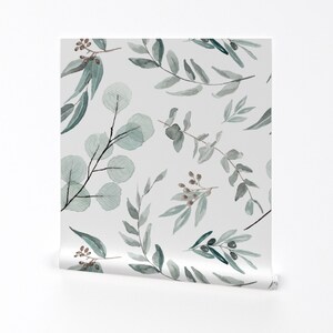 Botanical Wallpaper - Jumbo Eucalyptus By Erin Kendal - Modern Farmhouse Printed Removable Self Adhesive Wallpaper Roll by Spoonflower
