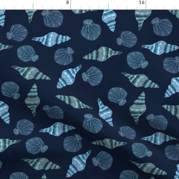 Blue Shells Fabric - Sound Of Waves by achiachodesign - Coastal Seashells Under The Sea Beach Ocean Fabric by the Yard by Spoonflower