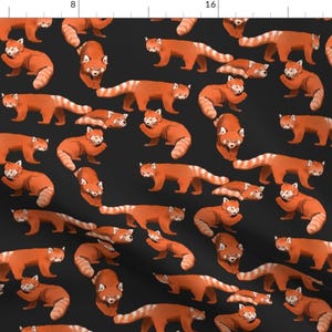 Red Panda Fabric - Red Panda On Charcoal By Landpenguin - Red Panda Cotton Fabric By The Yard With Spoonflower