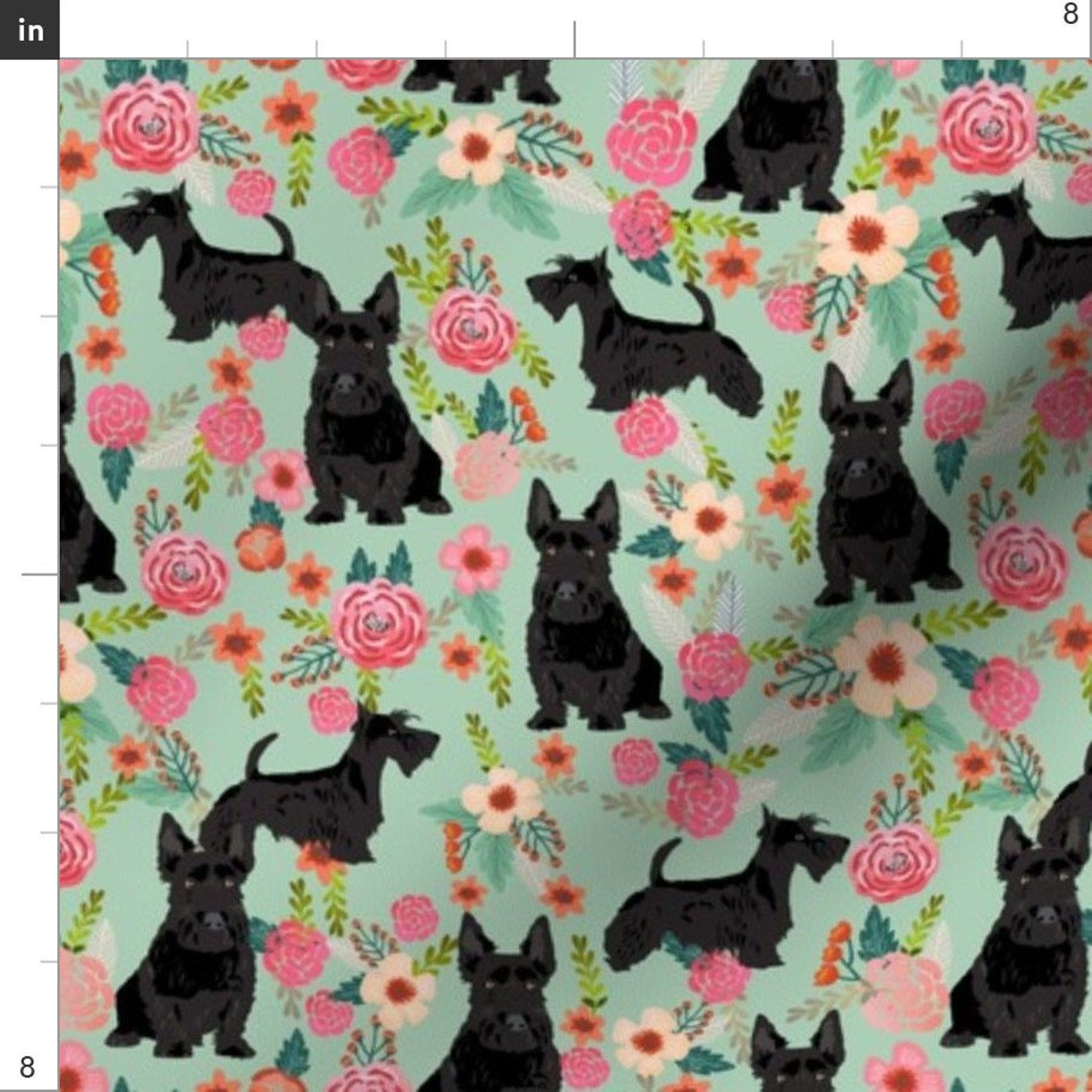 Black Scottie Dog Fabric Scottie Dog Florals Scottish Etsy