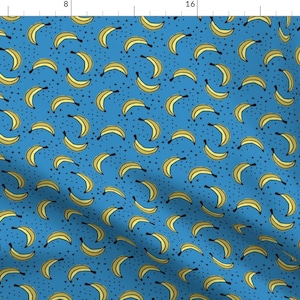 Bananas Fabric - Bananas On Blue By Devondesignco - Blue Yellow Polka Dots Trendy Fruit Bananas Cotton Fabric By The Yard With Spoonflower