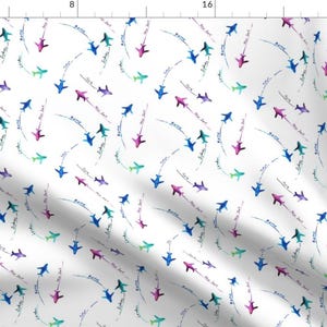 Watercolor Airplane Destination Fabric - Around The World By Katerinaizotova - Watercolor Travel Cotton Fabric By The Yard With Spoonflower