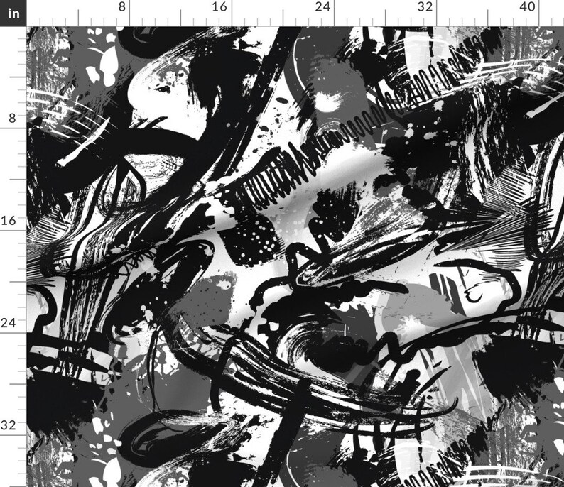 Abstract Paint Black Fabric Black White Abstract Painting Etsy