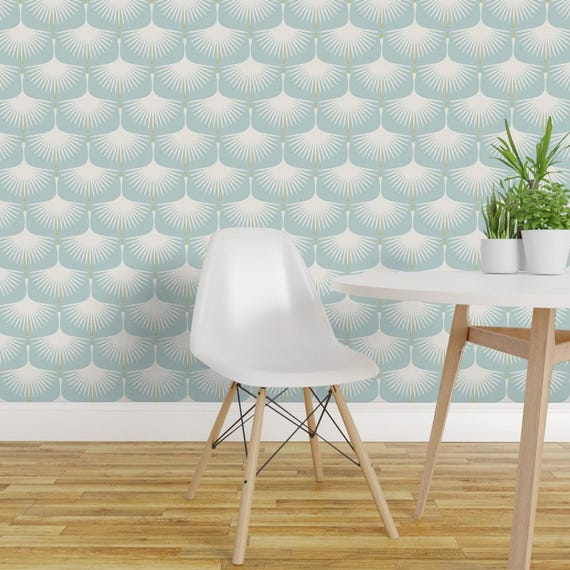 Art Deco Wallpaper - Art Deco Swans By Katerhees - Pastel Light Blue White Birds 1920 Removable Self Adhesive Wallpaper Roll by Spoonflower