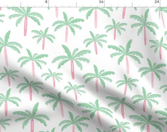 Beach Fabric - Summer Palm Tree Beach Coconut Pastel Bikini Tropics Illustration Print In Mint Large By Littlesmilemakers