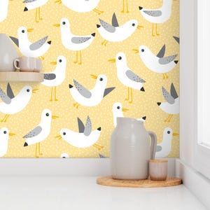 Birds Wallpaper - Seagulls On Yellow By Heleenvanbuul - Birds Yellow Custom Printed Removable Self Adhesive Wallpaper Roll by Spoonflower image 7