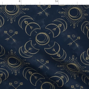 Solar Eclipse Fabric - Bohemian Solar Eclipse Bohemian Tribal Indigo By Liz Sawyer Design - Solar Cotton Fabric By The Yard With Spoonflower