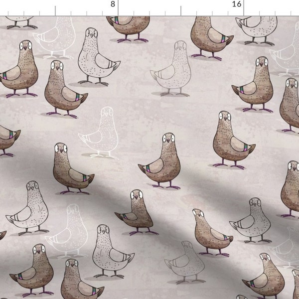 Pigeon Tan White Birds Fabric - Flock Of Pigeons By Mulberry Tree - Pigeon Birds Brown White Cotton Fabric By The Yard With Spoonflower