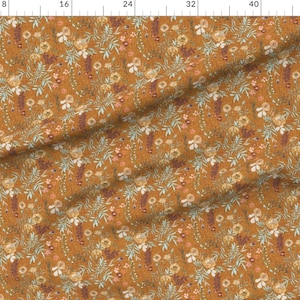 Flower Fabric - Marigold Love By Nouveau Bohemian - Autumn Floral Mustard White Green Romantic Cotton Fabric By The Yard With Spoonflower image 2
