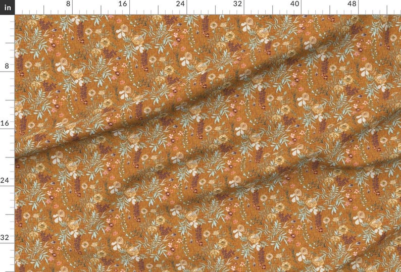 Flower Fabric - Marigold Love By Nouveau Bohemian - Autumn Floral Mustard White Green Romantic Cotton Fabric By The Yard With Spoonflower image 2