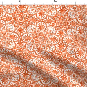 Tile Fabric - Bourgogne Tile ~ Antique Marquise ~ Halloween ~ White By Peacoquettedesigns - Tile Cotton Fabric By The Yard With Spoonflower