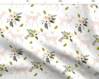 Baby Girl Nursery Fabric - Blush Sprigs And Blooms Fawn // Small By Ivieclothco - Woodland Floral Cotton Fabric By The Yard With Spoonflower