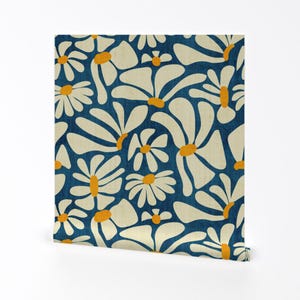 Daisy Removable Peel and Stick Wallpaper - Retro Abstract Floral Botanical 70s - Wall Art Wall Decor - Retro Whimsy Daisy by winkeltriple