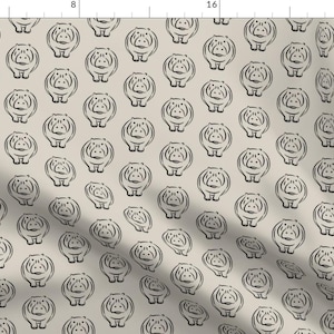 Zoo Hippos Fabric - Hippo Face On Beige By Littlearrowdesign - Gender Neutral Nursery Decor Cotton Fabric By The Yard With Spoonflower