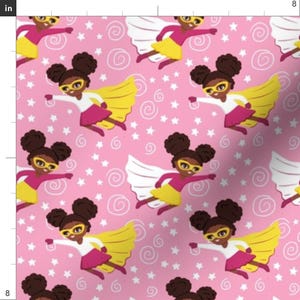 African American Girl Fabric - Little African American Superhero By Whimsical Brush - Pink Kids Cotton Fabric By the Yard With Spoonflower afbeelding 3