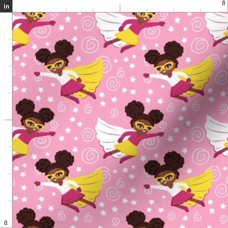 African American Girl Fabric - Little African American Superhero By Whimsical Brush - Pink Kids Cotton Fabric By the Yard With Spoonflower afbeelding 3