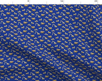 Construction Fabric - (Micro Print) Construction Trucks - Yellow On Royal By Littlearrowdesign - Construction Blue Fabric With Spoonflower