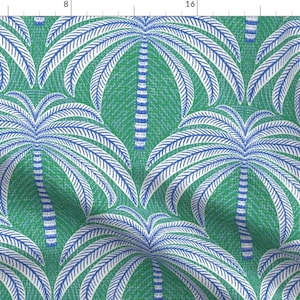 Jumbo Palm Trees Fabric - Palm Springs Palm Trees By Vivdesign - Large Blue Green Grandmillenial Cotton Fabric By The Yard With Spoonflower