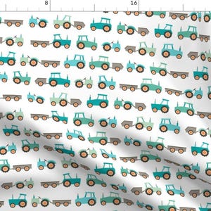 Tractor Fabric - Tractors On White By Heleenvanbuul - baby boy nursery Tractor Cotton Fabric By The Yard With Spoonflower
