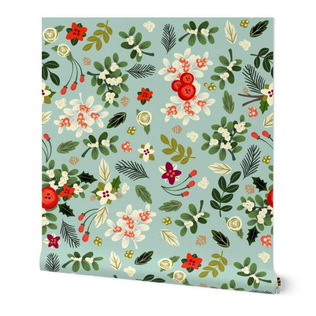 Vintage Wallpaper Vintage Ditsy Mistletoe by Ginamayes - Etsy