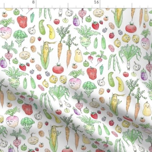 Vegetable Fabric - Produce With Personality By Imaginaryanimal - Farm Faces Vegetables Carrots Cotton Fabric By The Yard With Spoonflower