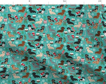 Dachshund Fabric - Doxie Christmas Dachshunds Holiday Winter Dog By Petfriendly - Dachshund Cotton Fabric by the Yard with Spoonflower