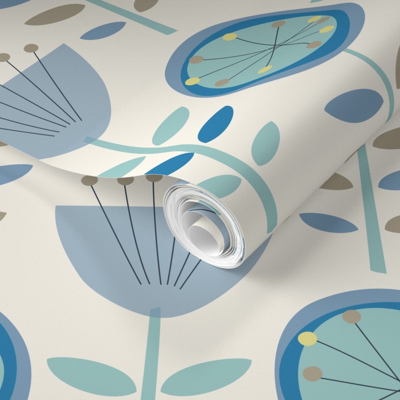 Retro Floral Wallpaper Mid-century Modern Floral by - Etsy