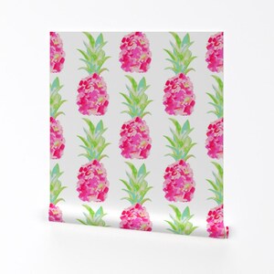 Pineapple Wallpaper - Pink Watercolor Pineapples By Limezinniasdesign - Custom Printed Removable Self Adhesive Wallpaper Roll by Spoonflower