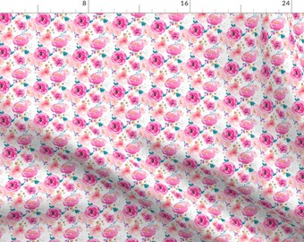 Pink Watercolor Roses Fabric - Florals By Indybloomdesign -Spring Floral Baby Girl Nursery Cotton Fabric By The Yard With Spoonflower