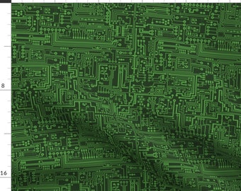 Circuit Board Fabric - Circuit Board By Thinlinetextiles - Green Black Nerd Geek Computer Science Cotton Fabric By The Yard With Spoonflower