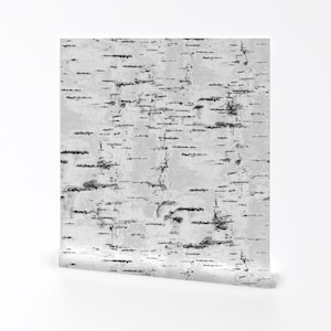 Faux Birch Bark Wallpaper - Birch Bark By Art Katerina - Neutral Gray Woodland Forest Removable Self Adhesive Wallpaper Roll by Spoonflower