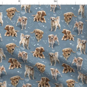 Golden Retriever Blue Dogs Fabric - The Golden Retriever Dogs By Elspethrosedesign - Golden Cotton Fabric By The Yard With Spoonflower