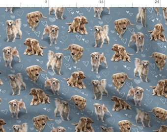 Golden Retriever Blue Dogs Fabric - The Golden Retriever Dogs By Elspethrosedesign - Golden Cotton Fabric By The Yard With Spoonflower