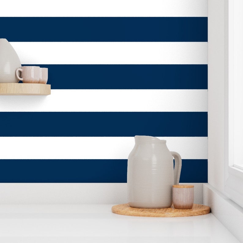 Navy and White Stripe Wallpaper Preppy Stripes Deep Navy Etsy