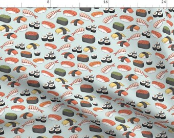 Kawaii Sushi Fabric - Sushi Roll Funny Food By Khaus - Cute Novelty Kitchen Cotton Fabric By The Yard With Spoonflower