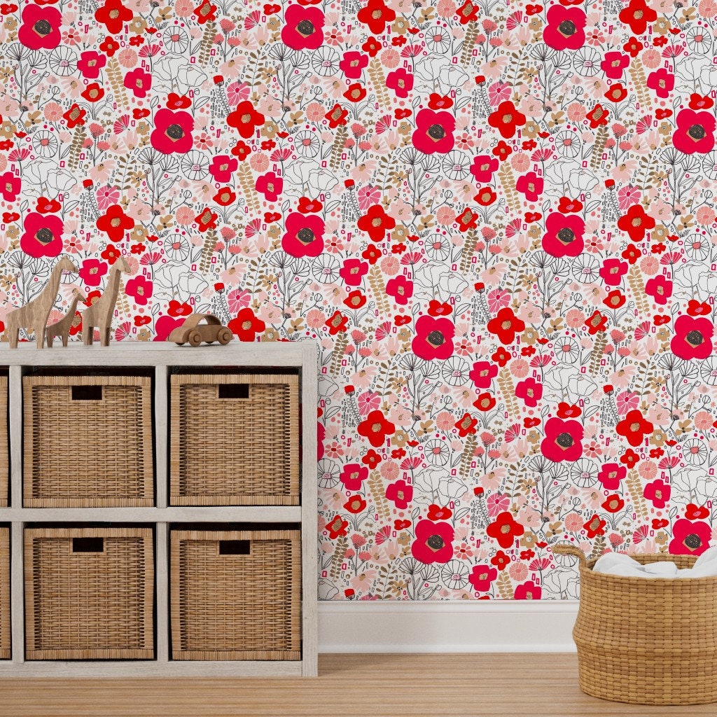 Red Poppy Wallpaper Poppyplay Large by Nathalie Robbins Etsy