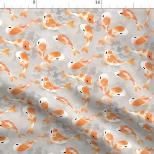 Watercolor Fabric - Japanese Koi Fish Small Scale Goldfish Orange Gray White  By Tarynosaurus - Cotton Fabric By The Yard With Spoonflower