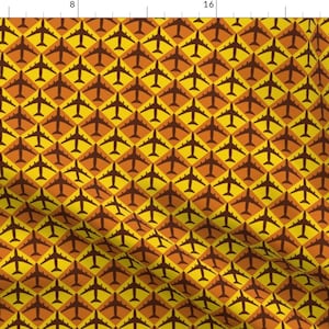Airplane Fabric - Plane Checker By Toothpanda - Airplane Orange Yellow Cotton Fabric By The Yard With Spoonflower