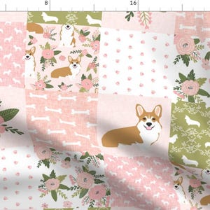 Floral Corgi Fabric - Corgi D Cheater Quilt Quilting Coordinates Dog Breed Florals Fabric By Petfriendly - Corgi Dog Fabric With Spoonflower