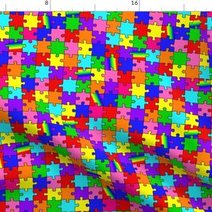 Rainbow Puzzle Fabric - Autism Puzzle Pieces Spectrum Colors By Themadcraftduckie - Awareness Cotton Fabric By The Yard With Spoonflower