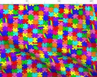 Rainbow Puzzle Fabric - Autism Puzzle Pieces Spectrum Colors By Themadcraftduckie - Awareness Cotton Fabric By The Yard With Spoonflower