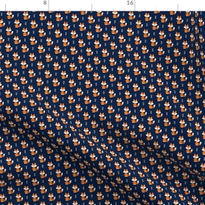 Small Fox Fabric -  Fox On Navy By Sewluvin - Forest Woodland Navy Orange Kids Animals Nursery Cotton Fabric By The Yard With Spoonflower