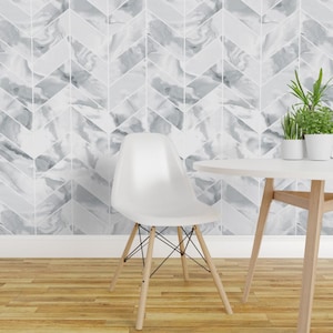 Marble Tile Wallpaper - Carrera Marble Chevron By Willowlanetextiles - Custom Printed Removable Self Adhesive Wallpaper Roll by Spoonflower